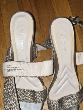Andrew Geller Metallic Taupe Woven Strap Mules